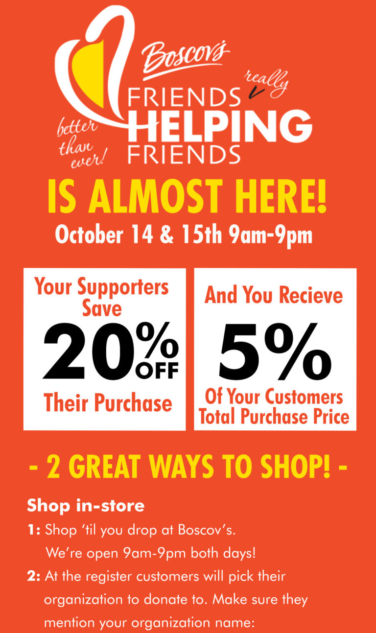 BOSCOV’S FRIENDS HELPING FRIENDS CHARITY EVENT STARTS TOMORROW! Hope